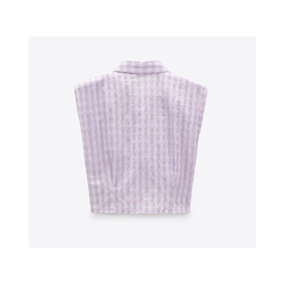 NWOT Zara Shoulder Pad Cropped Gingham Button Down Top - Picture 5 of 9